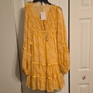 Free People Yellow and Gold Floral Dress